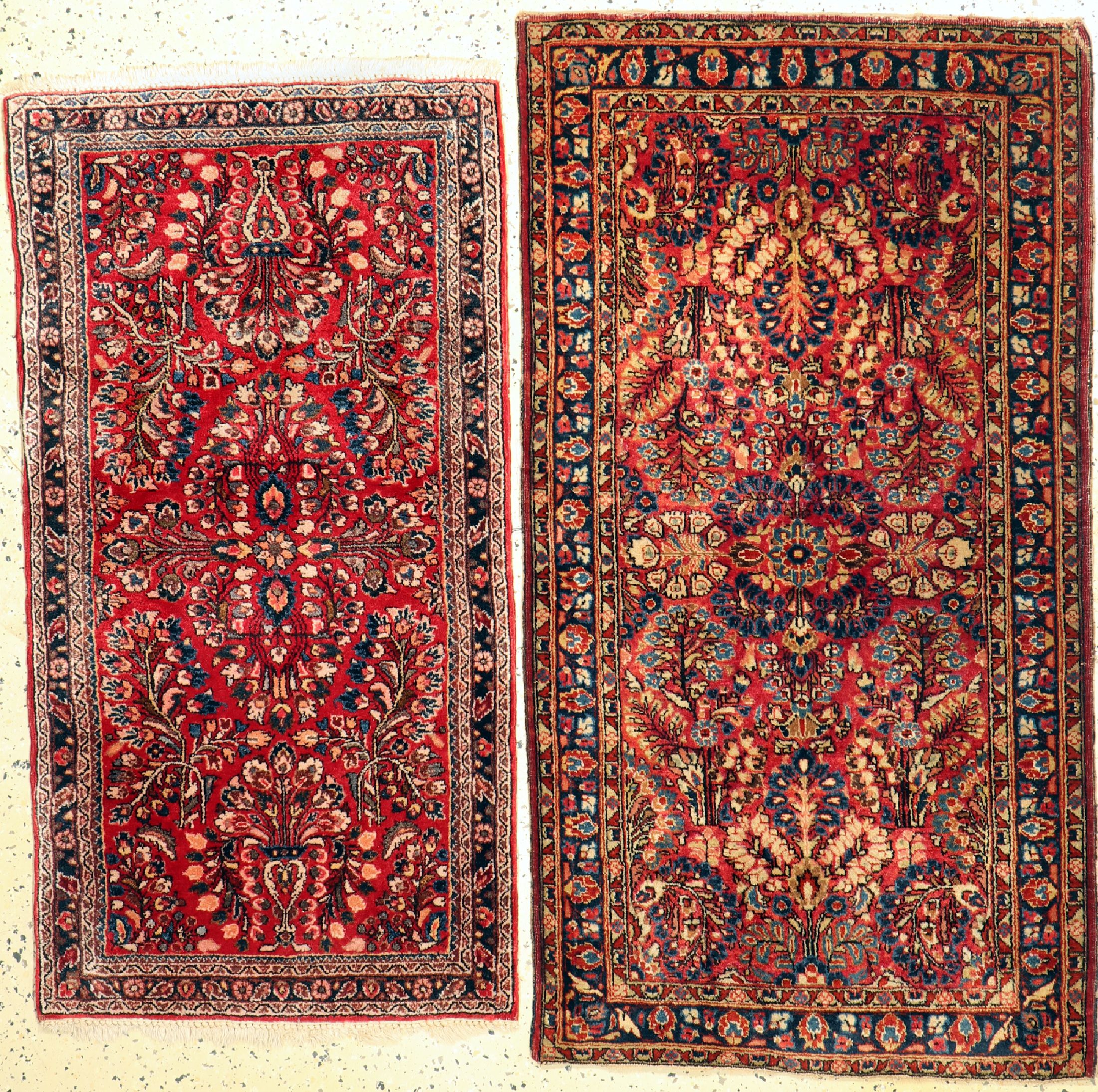 2 Lots Us Re-Import Sarogh, Persien, um 1920/1940, Wolle auf Baumwolle, ca. 140 x 75 cm, EHZ: 2