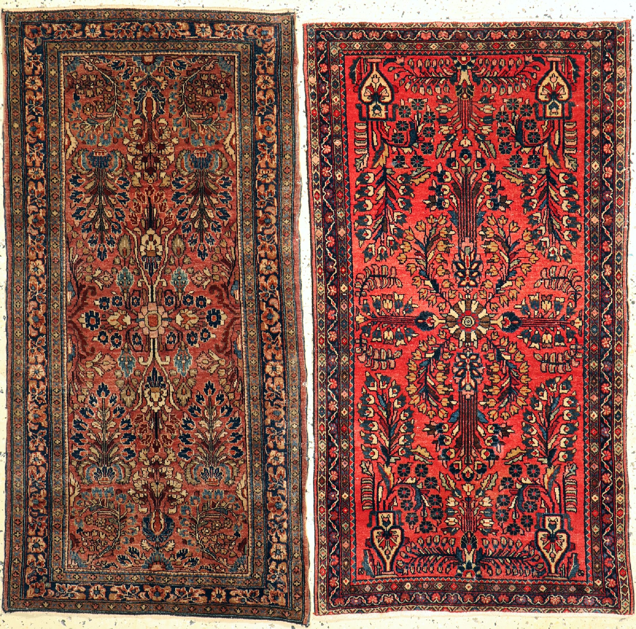 2 Lots Re-Import Sarogh, Persien, um 1920, Wolle auf Baumwolle, ca. 128 x 65 cm, EHZ: 2-3
