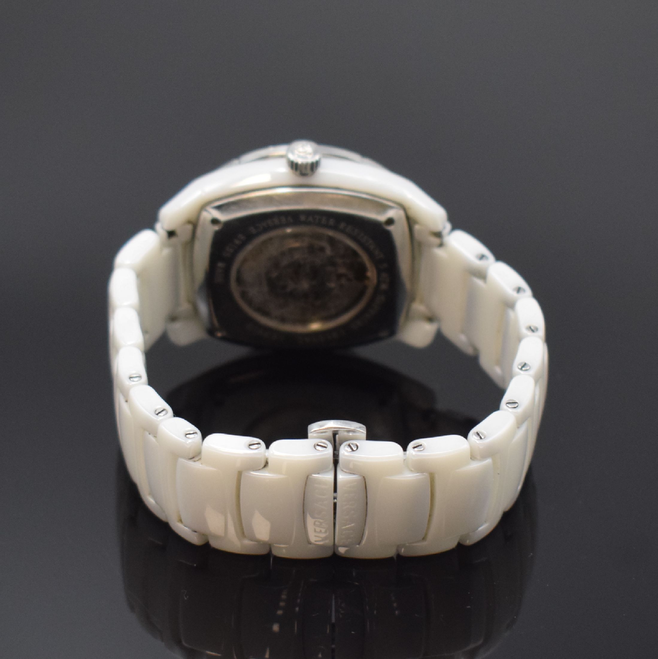 Detail b: VERSACE Damenarmbanduhr in Keramik mit Diamantbesatz Referenz 01ACS1, Schweiz um 2010, Automatik, Keramikgeh., vergl. Boden m. starken Nutzsp. 4-fach ...