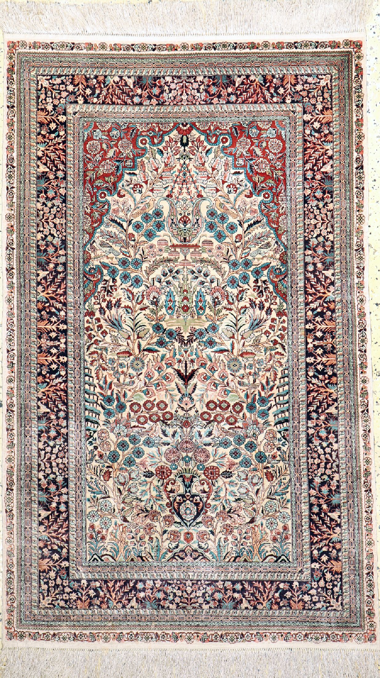 Hereke Seide fein, China, ca. 40 Jahre, reine Naturseide, ca. 155 x 95 cm, ca. 1,0 Mio. Kn/qm, EHZ: 2