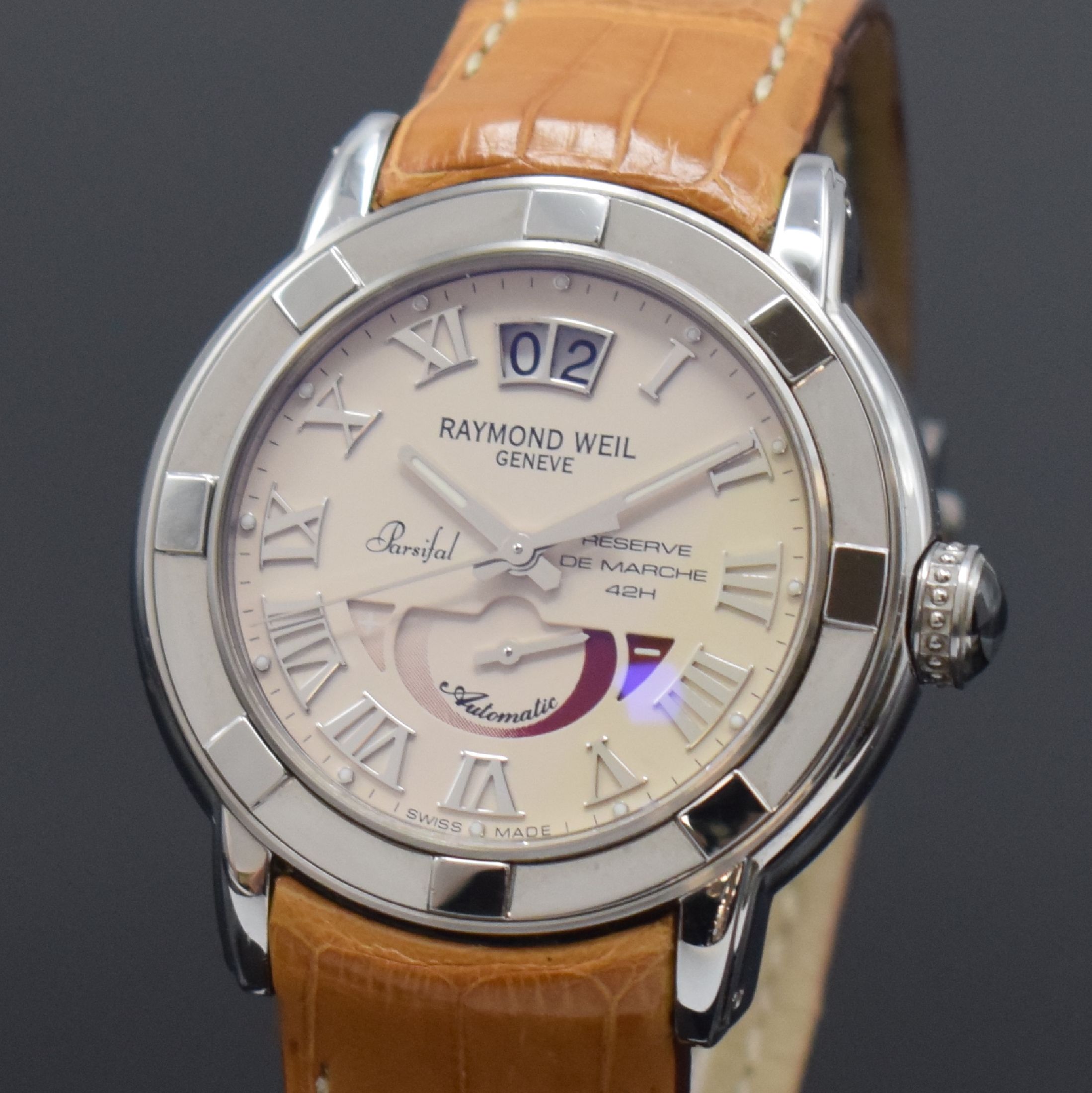 Detail a: RAYMOND WEIL Herrenarmbanduhr Serie Parsifal Referenz 2843, Automatik, Edelstahlgeh. inkl. orig. Lederband m. Faltschl., beids. vergl., Boden 4-fach ...