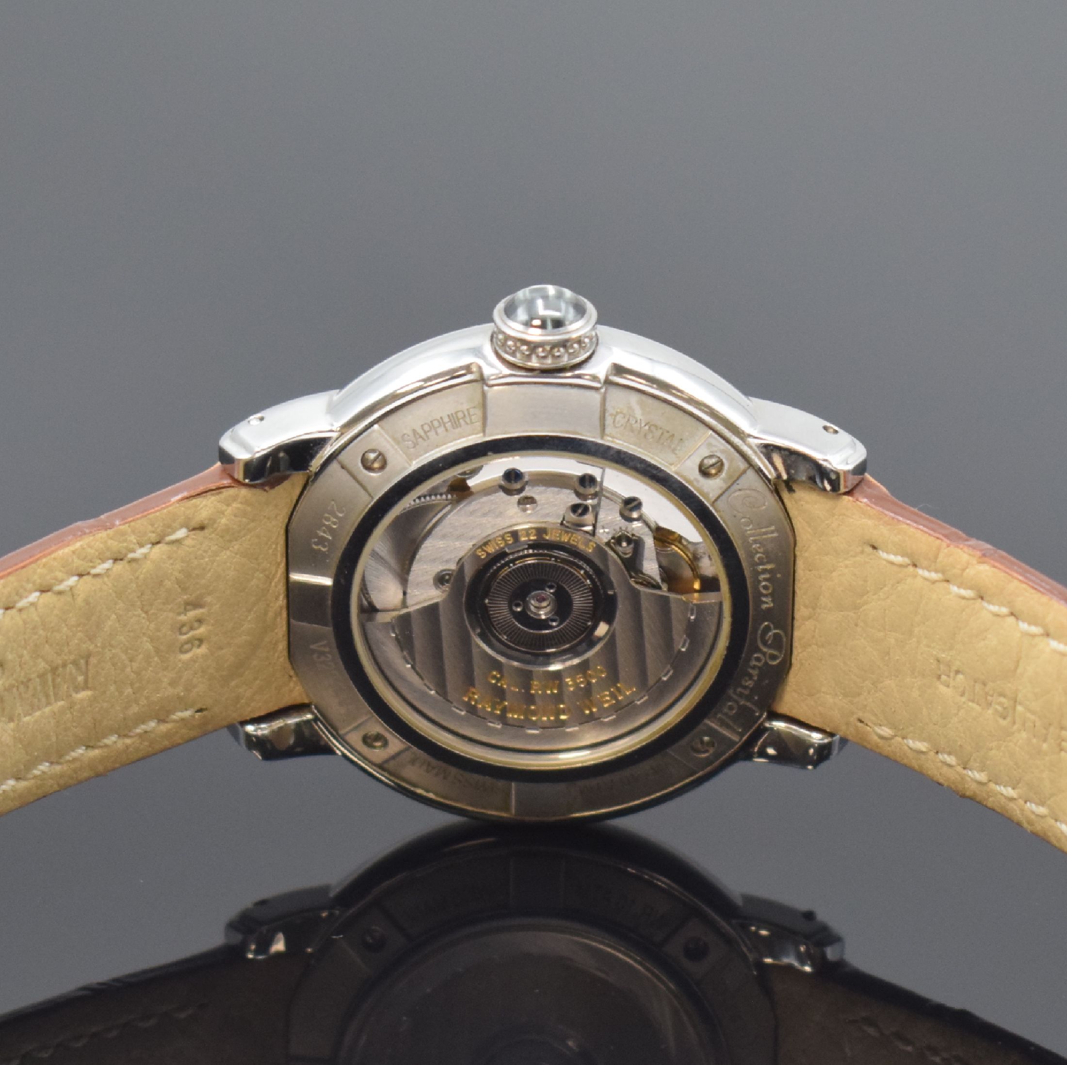 Detail d: RAYMOND WEIL Herrenarmbanduhr Serie Parsifal Referenz 2843, Automatik, Edelstahlgeh. inkl. orig. Lederband m. Faltschl., beids. vergl., Boden 4-fach ...