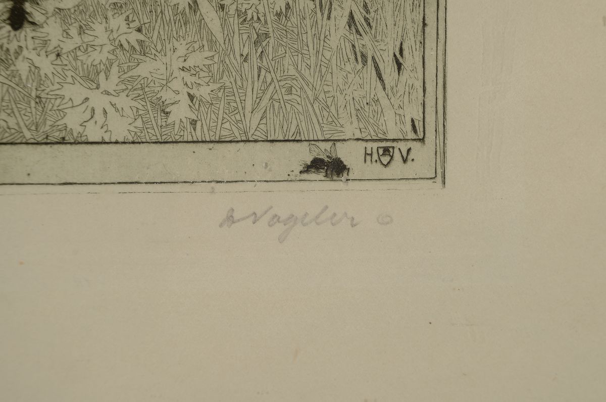 Detail a: Heinrich Vogeler, 1872 Bremen-1942 Kornejewka, Radierung, "Frühlingsblumen", 1899, rechts unten handsigniert, in der Platte monogrammiert, ...