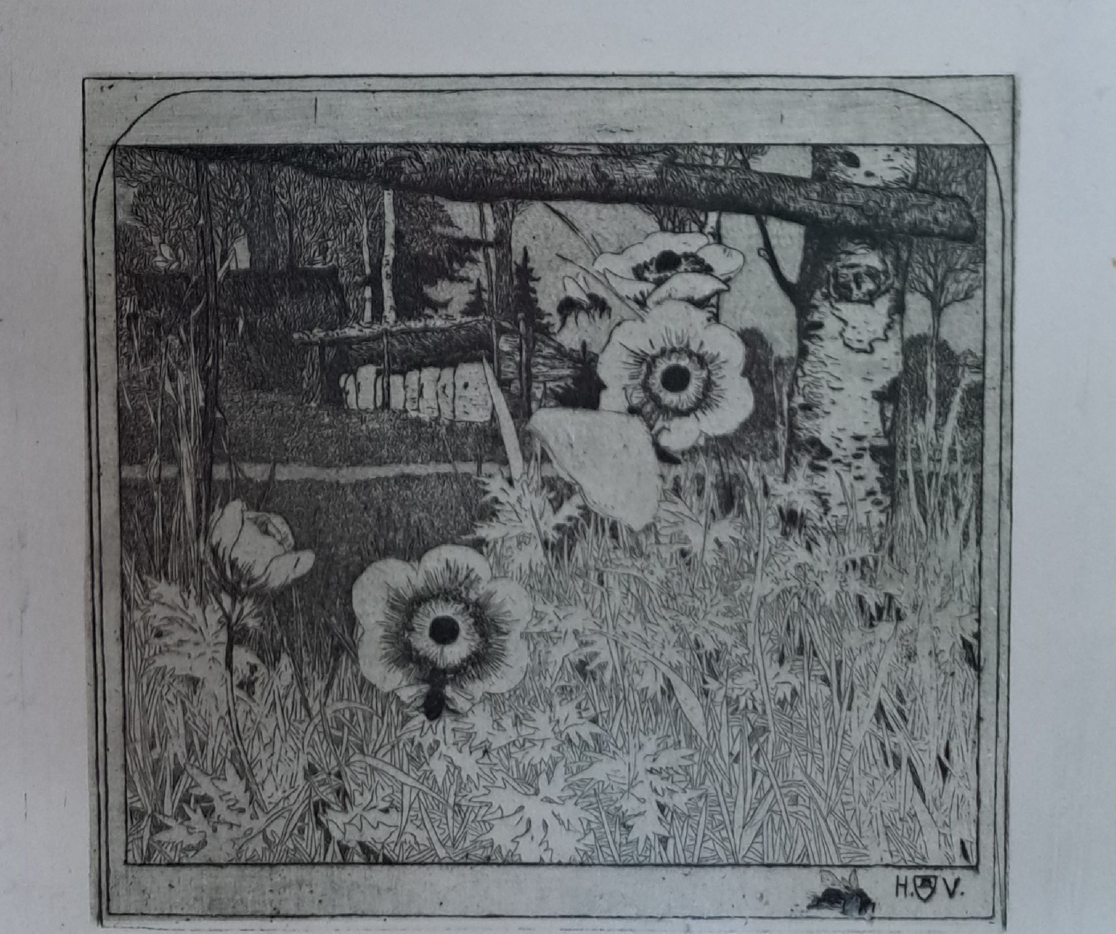 Detail c: Heinrich Vogeler, 1872 Bremen-1942 Kornejewka, Radierung, "Frühlingsblumen", 1899, rechts unten handsigniert, in der Platte monogrammiert, ...