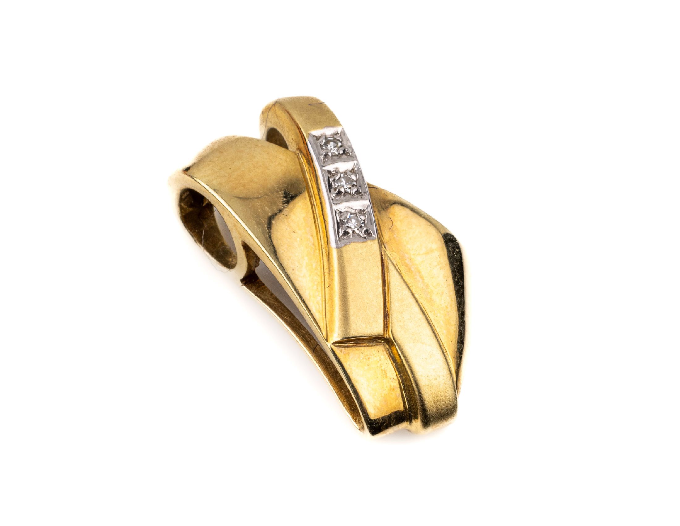 14 kt Gold Diamant Anhänger, GG/WG 585/000, 3 8/8-Diamanten zus. ca. 0.03 ct Weiß/si, total ca. 3.8 g, L ca. 2 cm
