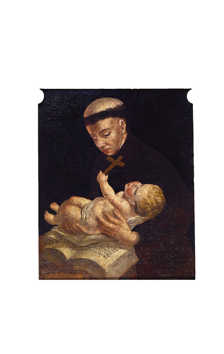 Unbekannter Künstler, süddeutsch, 2. Hälfte 18. Jh., Der Hl. Augustinus mit dem Jesuskind, Öl/Lwd, auf Spanplatte doubliert, ca. 47x38cm, ...