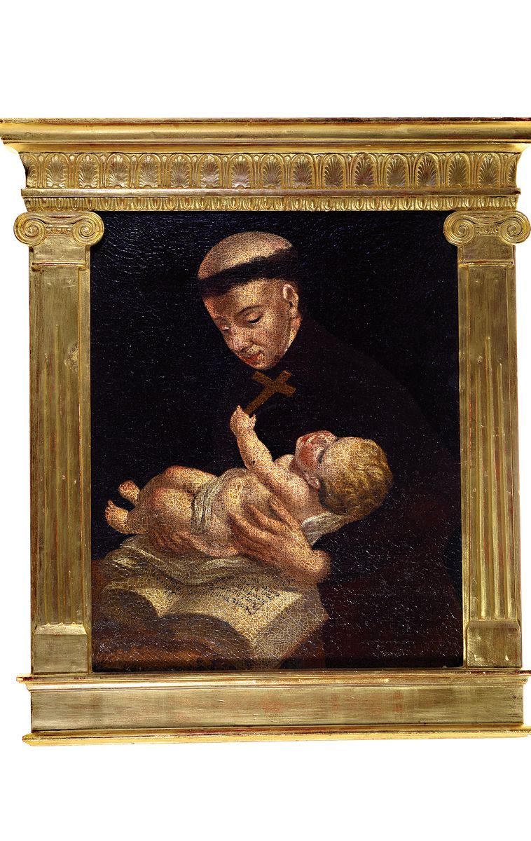 Detail k: Unbekannter Künstler, süddeutsch, 2. Hälfte 18. Jh., Der Hl. Augustinus mit dem Jesuskind, Öl/Lwd, auf Spanplatte doubliert, ca. 47x38cm, ...