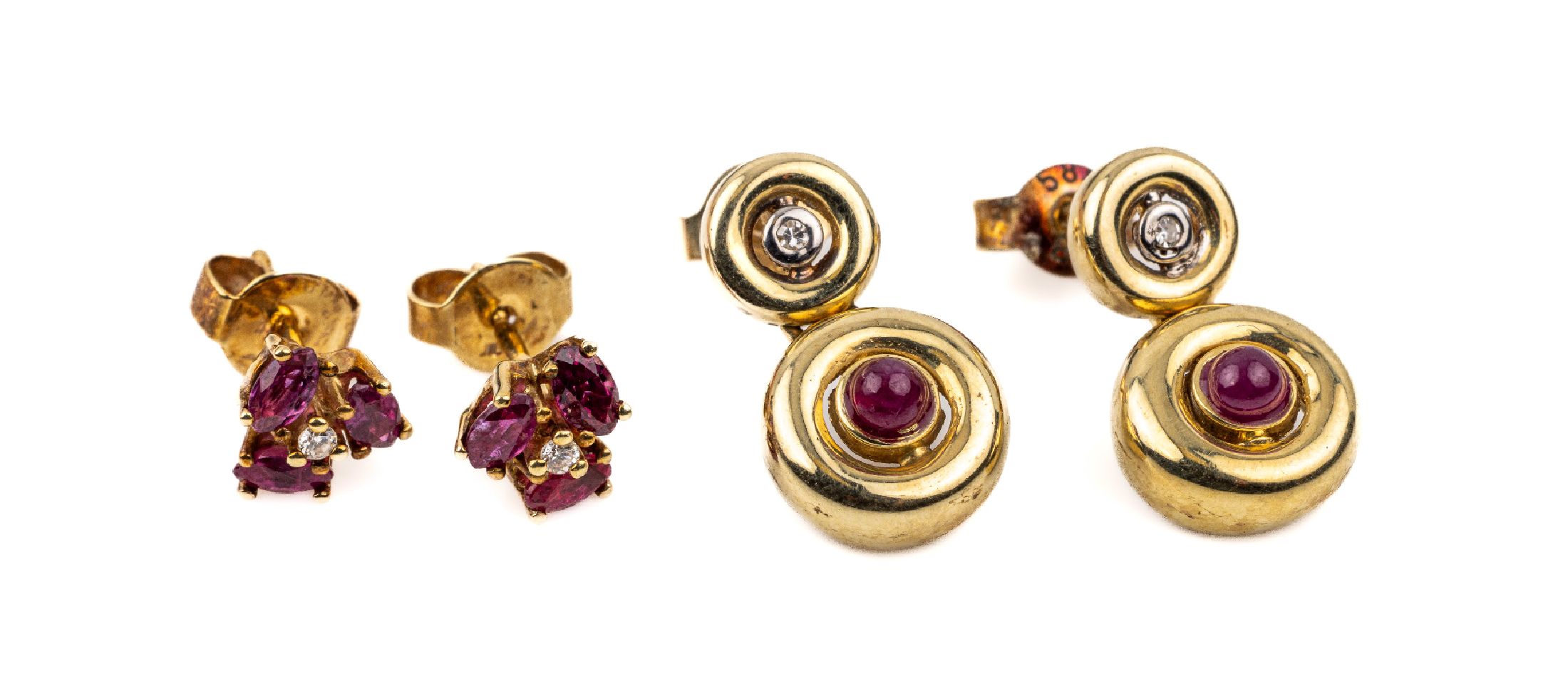 Konvolut 2 Paar 14 kt Gold Rubin Diamant Ohrstecker, GG 585/000, kl. Rubin- und kl.Diamantbesatz, total ca. 5.8 g