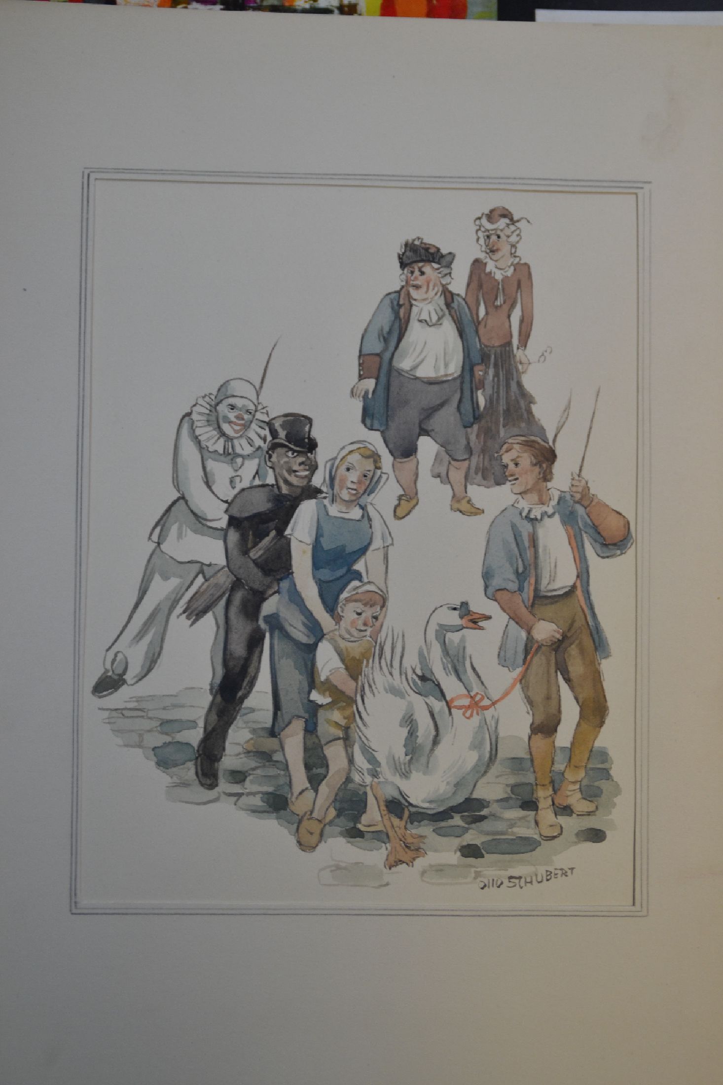 Detail h: Otto Schubert, 1892-1970, Serie aus 7 Aquarellen zum Kinderbuch die Goldene Gans, teils handsigniert, in PP, Außenmaße je ca. 37x26cm