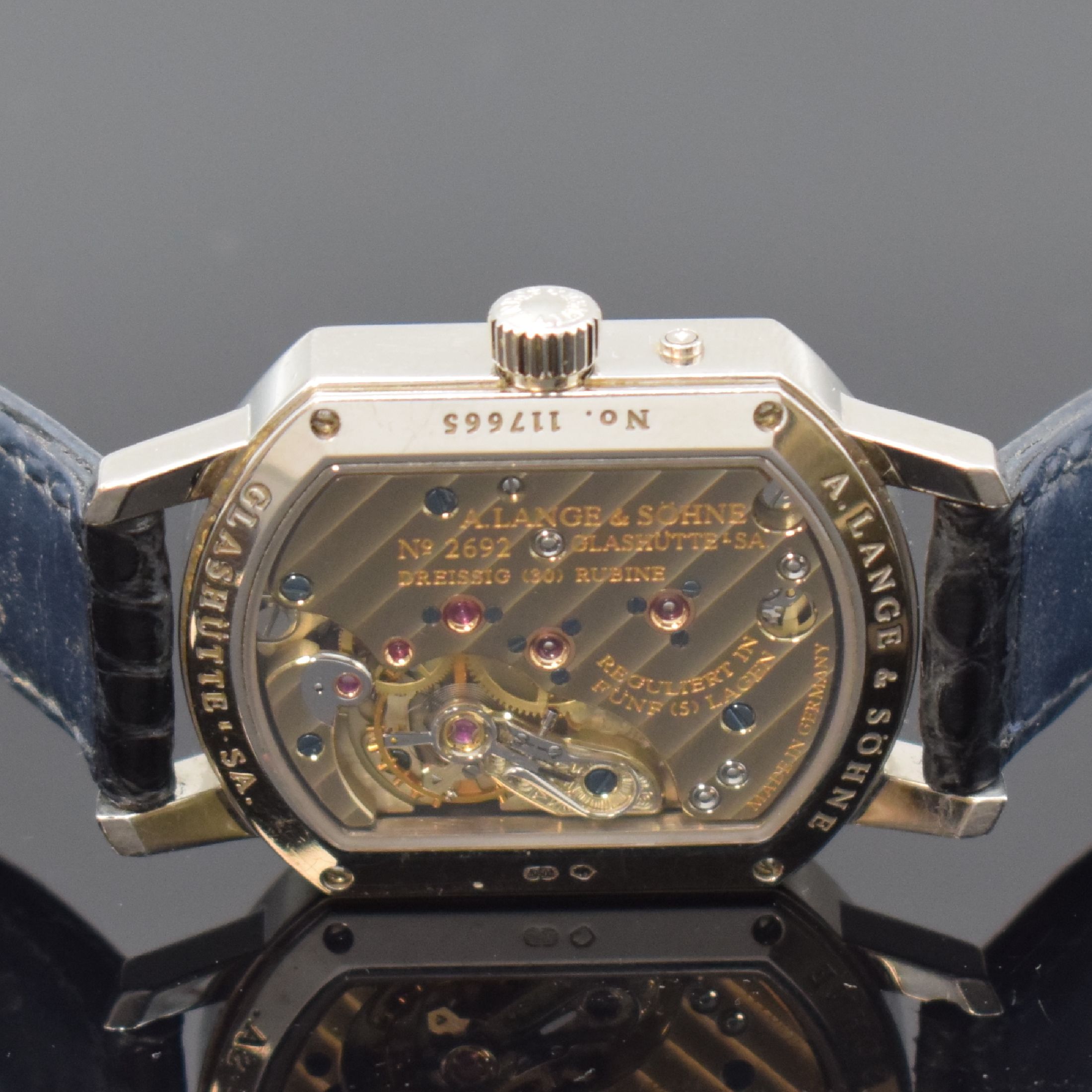 Detail f: A. LANGE & SÖHNE Arkade Lady Referenz 801.030 seltene Damenarmbanduhr in WG 750/000 mit Diamanten, Deutschland um 2000, Handaufzug, 2-teil., beids. ...
