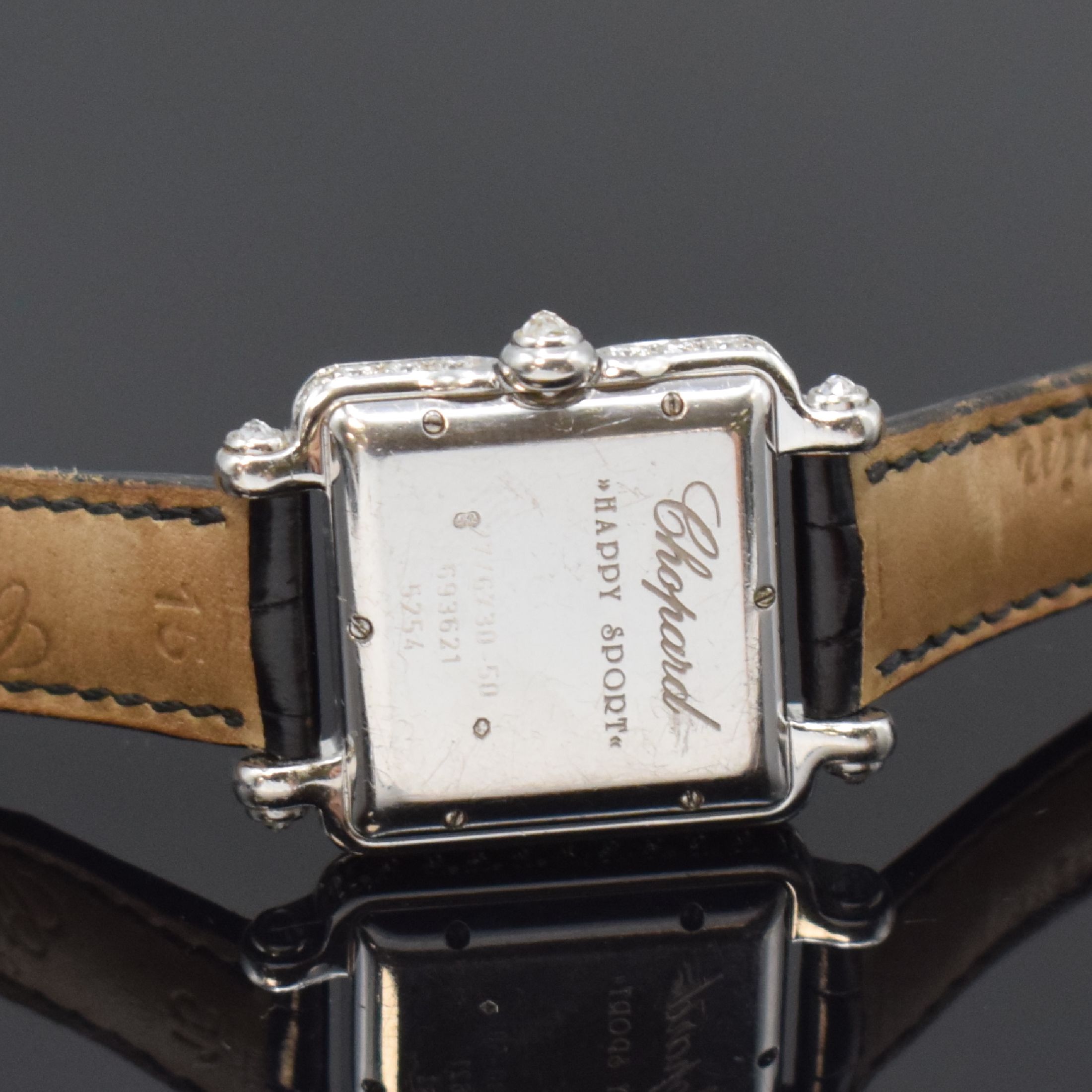 Detail f: CHOPARD Happy Sport Damenarmbanduhr in WG 750/000 Referenz 27/6730-50 mit Diamanten, Schweiz um 2000, quarz, 3-teil. Gehäuse, Boden 6-fach verschr., ...