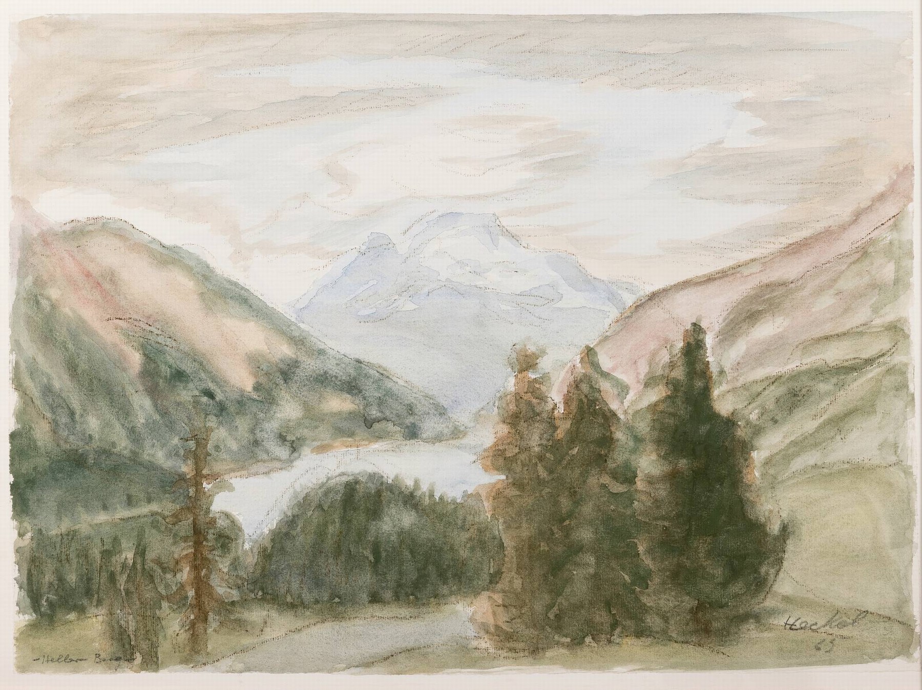 Erich Heckel, 1883 Döbeln/Sachsen - 1970 Radolfzell/Bodensee, "Heller Berg", so links unten betitelt, Aquarell über Bleistift, rechts ...