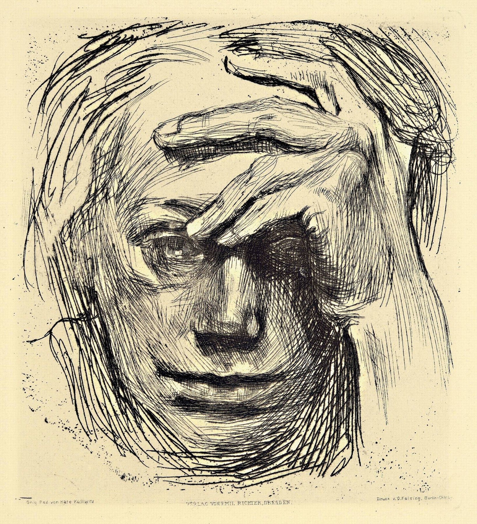 Käthe Kollwitz, 1867-1945, Selbstbildnis, orig. Radierung, Verlag von Emil Richter, Druck O. Felsing, Berlin, Platte 15x14 cm,