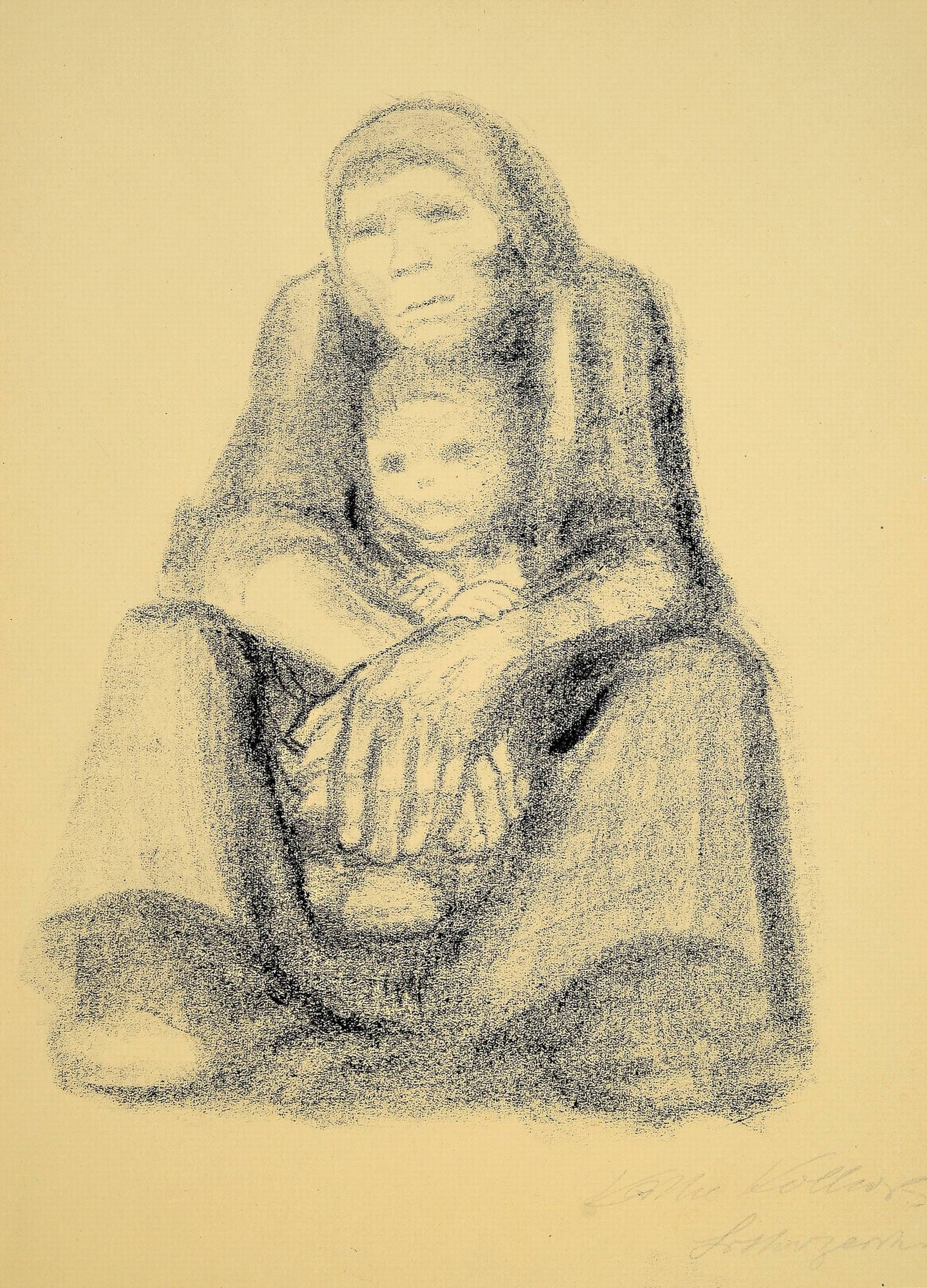 Käthe Kollwitz, 1867-1945, Lithografie, Arbeiterfrau mit Kind, handsigniert, Alterssp., Blatt 44x31 cm