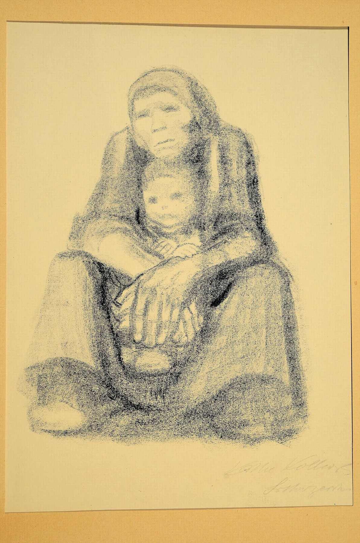 Detail k: Käthe Kollwitz, 1867-1945, Lithografie, Arbeiterfrau mit Kind, handsigniert, Alterssp., Blatt 44x31 cm