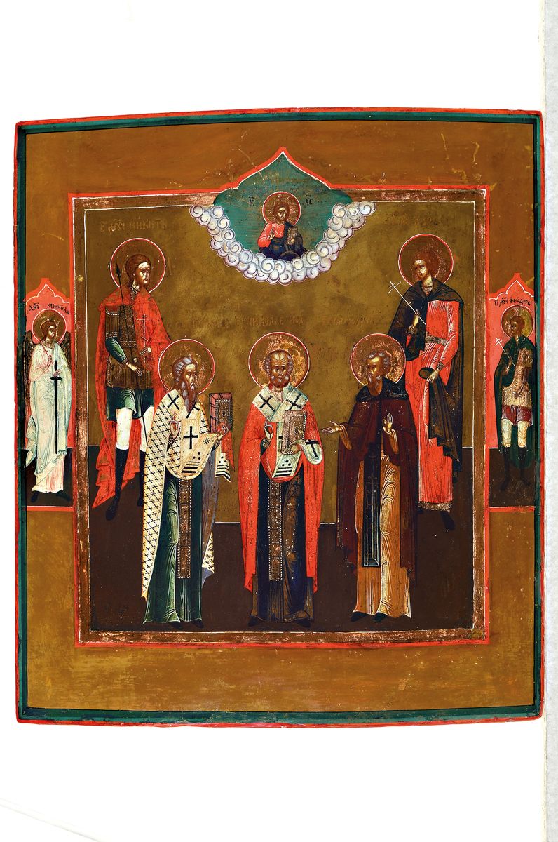 Detail k: Ikone, Russland, 19./20.Jh.,, Tempera auf Holz, Kirchenväter und Bischöfe der Ostkirche,Alterssp., 35x31 cm