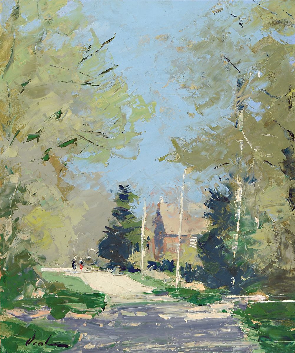 Hayward Veal, 1913 Eaglemont/Australien - 1968, sonnenbeschienene Dorfstraße, Öl/Malkarton, links unten signiert, 60x49 cm, Rahmen 80x68cm; Studium ...