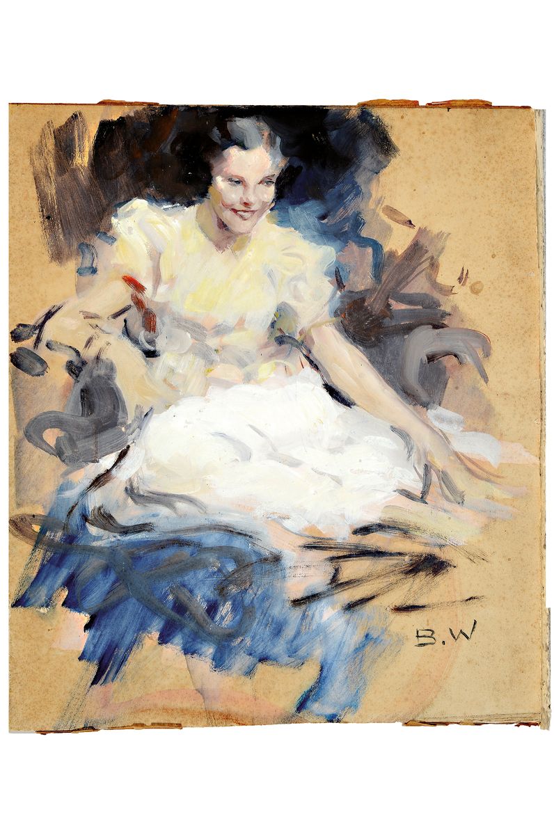 Brynolf Wennerberg, 1866 Otterstad/Schweden - 1950 Bad Aibling, tanzende Columbina bzw. junge Frau im weißen Kleid, für Wennerberg typ. Lächeln, ...