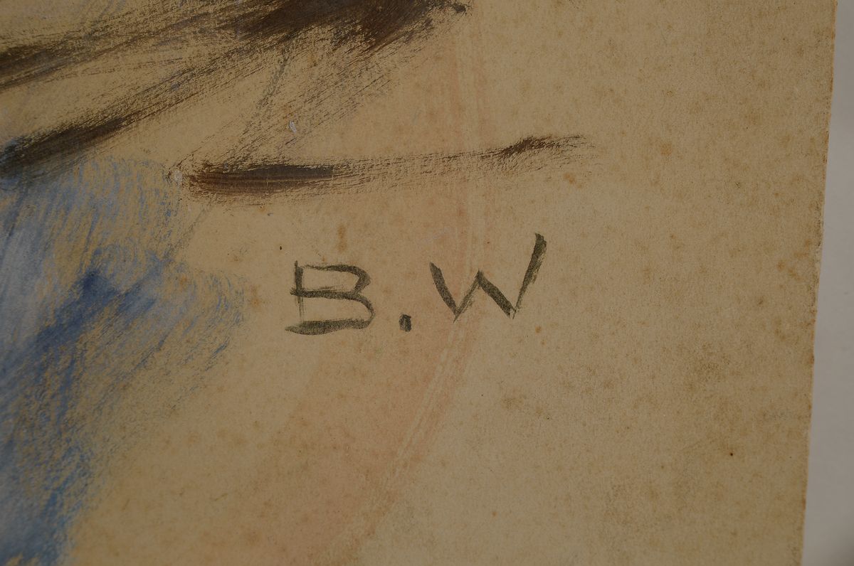 Detail a: Brynolf Wennerberg, 1866 Otterstad/Schweden - 1950 Bad Aibling, tanzende Columbina bzw. junge Frau im weißen Kleid, für Wennerberg typ. Lächeln, ...