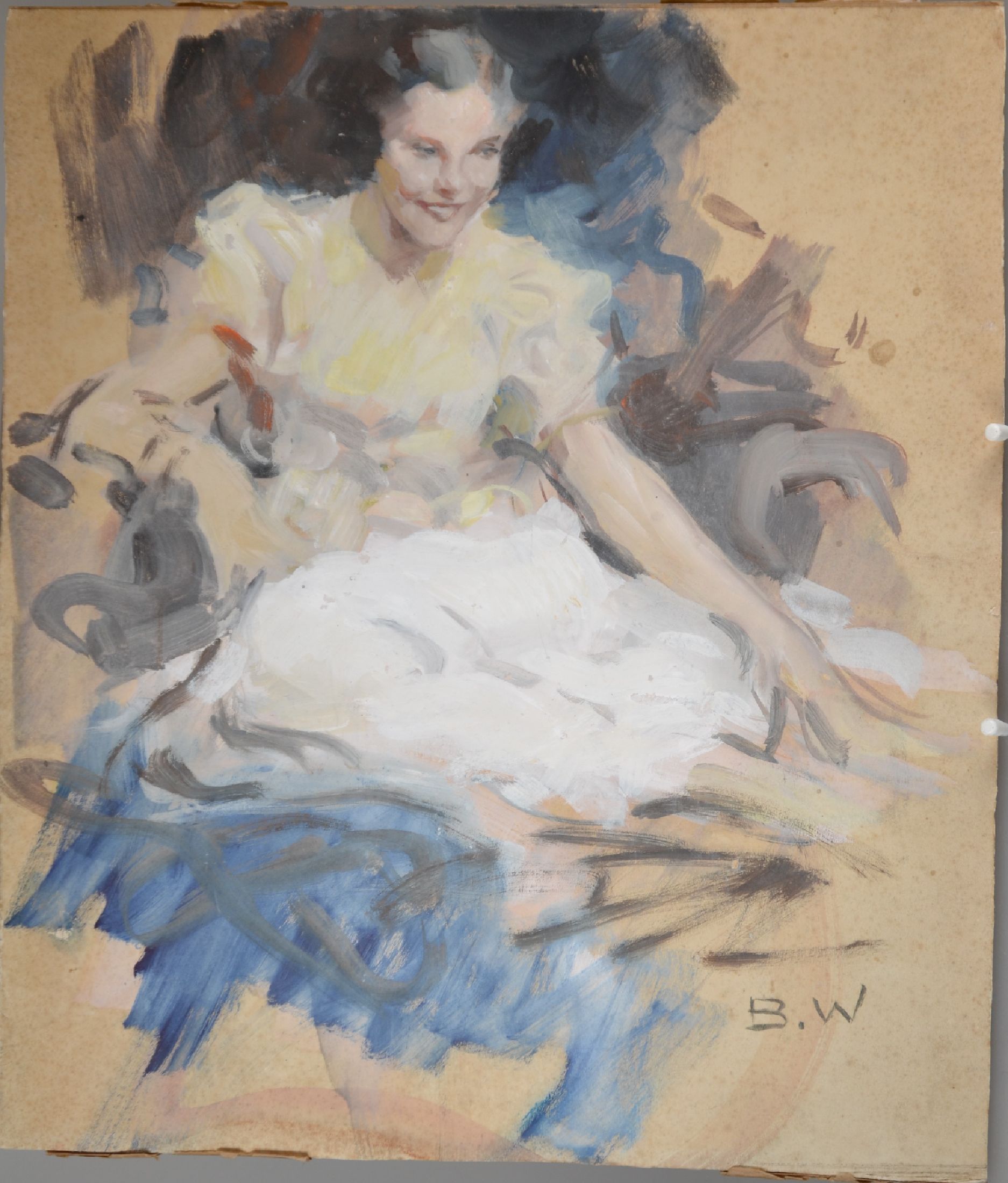 Detail d: Brynolf Wennerberg, 1866 Otterstad/Schweden - 1950 Bad Aibling, tanzende Columbina bzw. junge Frau im weißen Kleid, für Wennerberg typ. Lächeln, ...