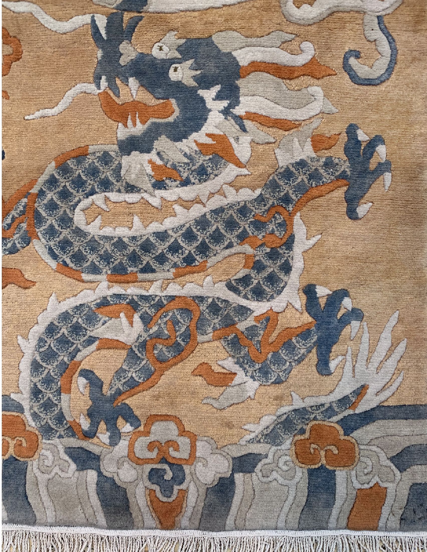 Detail a: Nepal"Drachen-Teppich", ca. 50 Jahre, Wolleauf Baumwolle, ca. 170 x 90 cm, Reinigungsbedürftig, EHZ: 1-2