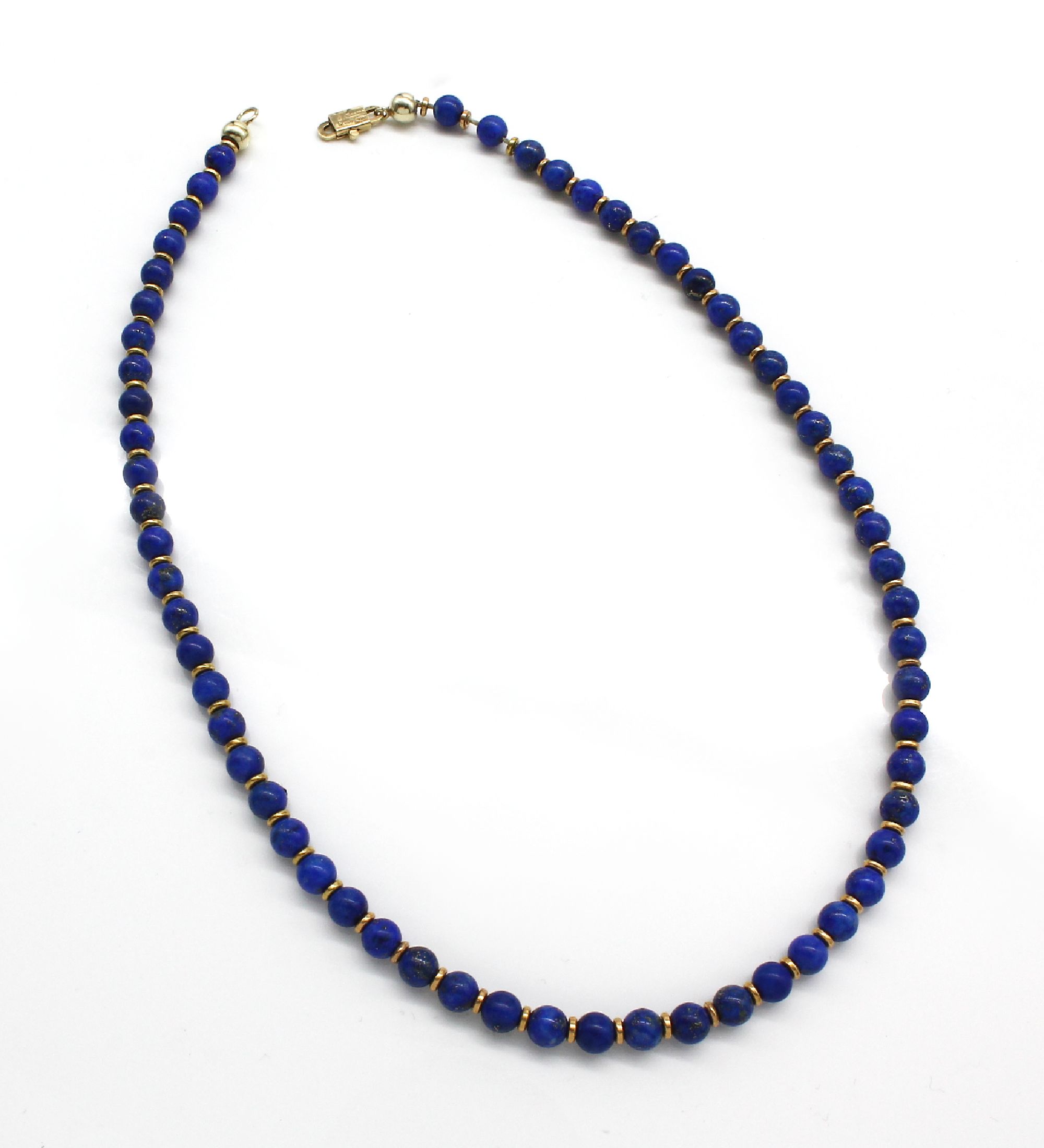 Detail a: CHIMENTO Lapislazuli-Collier, GG 750/000, Lapislazulikugel D. ca. 5 mm, Zwischenglieder GG im Wechsel, L. ca. 39 cm, Karabinerschließe