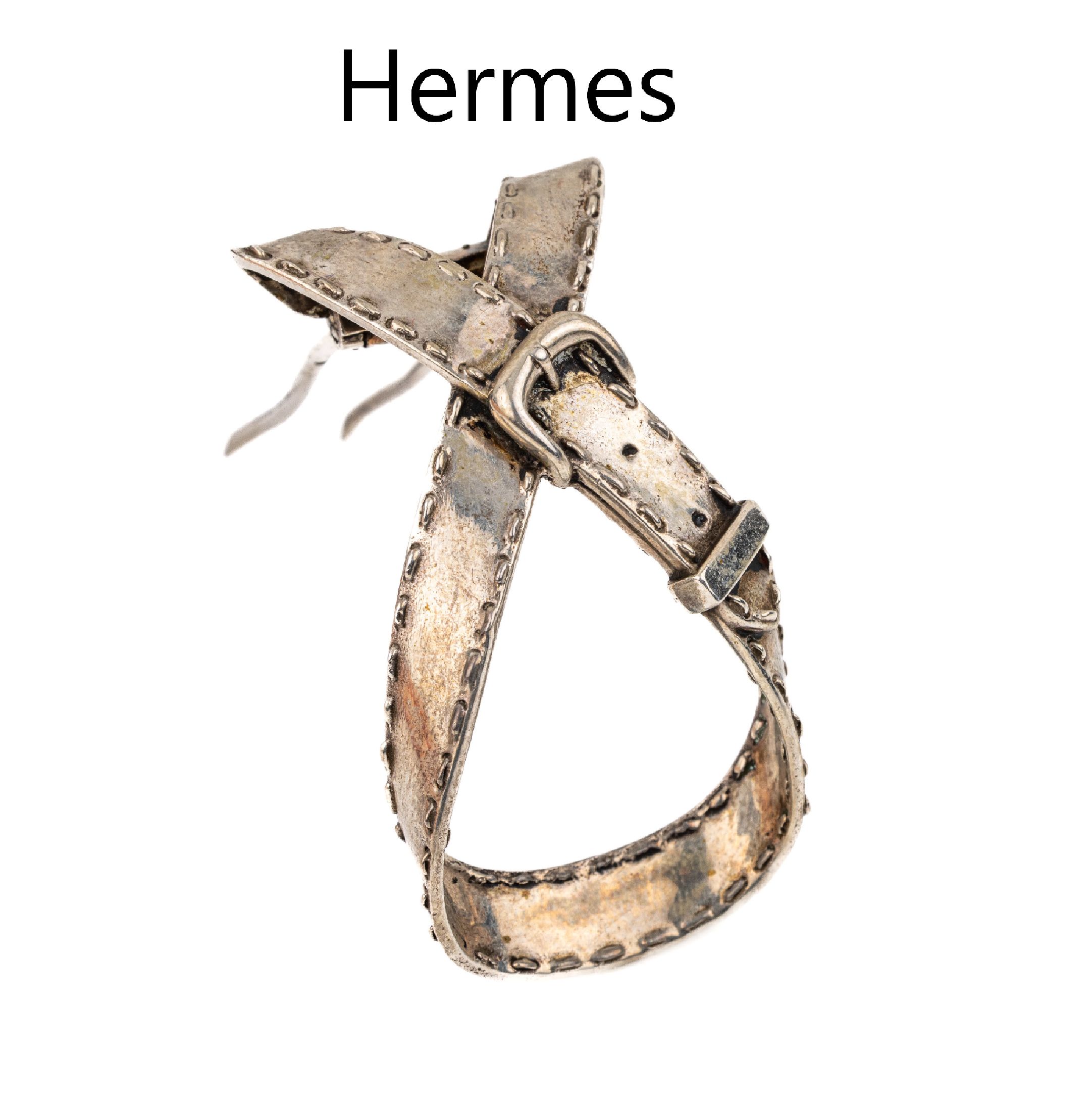 HERMES Brosche "Gürtel", Silber, L. ca. 4.5cm, ca. 10.4 g, sign., Hermes Paris