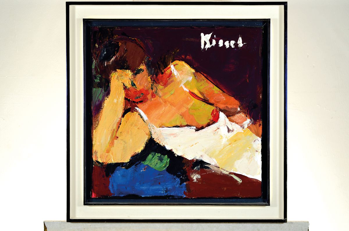 Gernot Kissel, 1939 Worms-2008, Frauenbildnis, liegender Halbakt, reinmalerischer Duktus, rechts oben signiert, Öl/Lwd, 50x50 cm, Künstlerrahmen ...