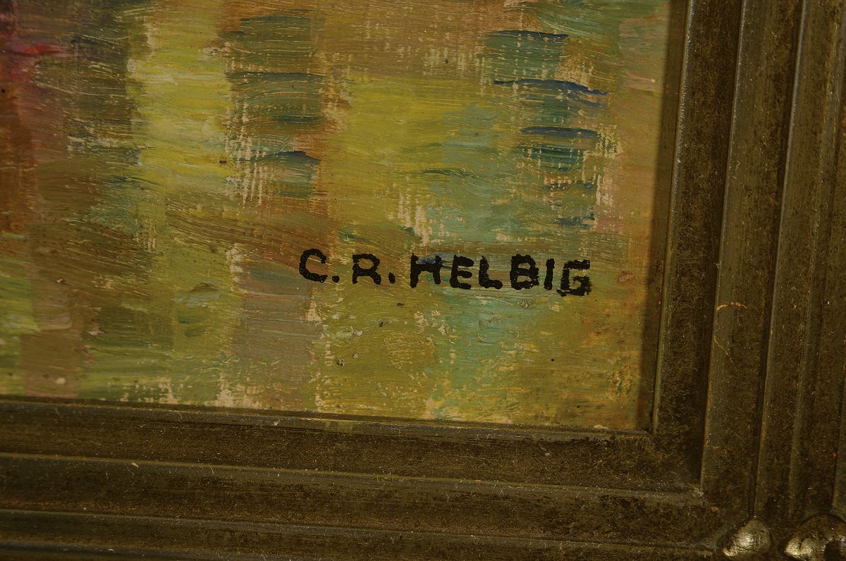 Detail a: C.R. Helbig, Blumenstillleben mit Mohnblumen Öl/Karton, recht unten signiert, Rahmen 65x50cm