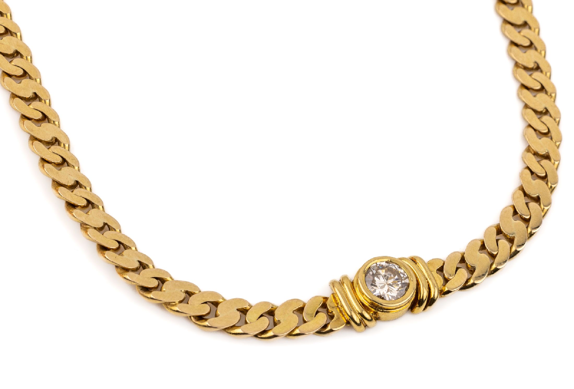 14 kt Gold Brillant-Collier, GG 585/000, Brillant ca. 1.0 ct Weiß/vs, L. ca. 41 cm, ca. 34.7 g, Kastenschloss mit Sicherheitsachten