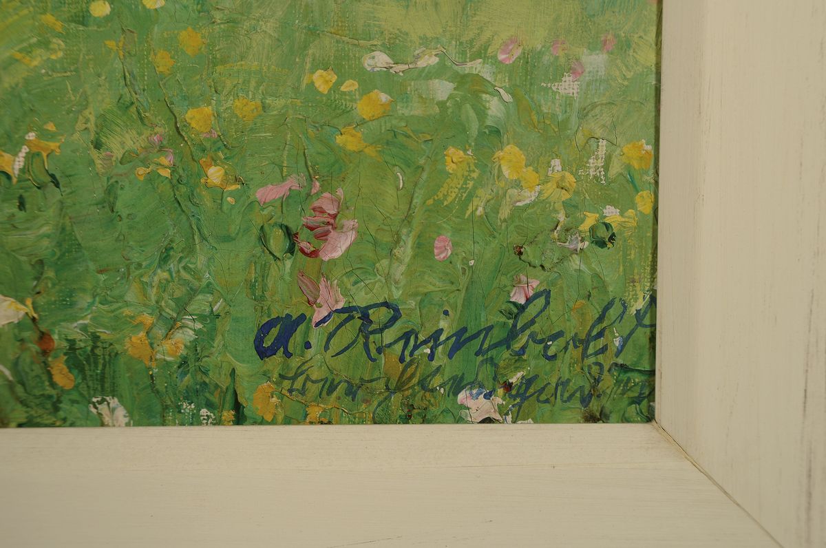 Detail a: Anton Reinbold, 1881-1968 Berchtesgaden, Blühender Baum auf einer Alm in Hochgebirgslandschaft, Öl/Lwd, rechts unten signiert, ca. 85x73cm, R. ca. ...