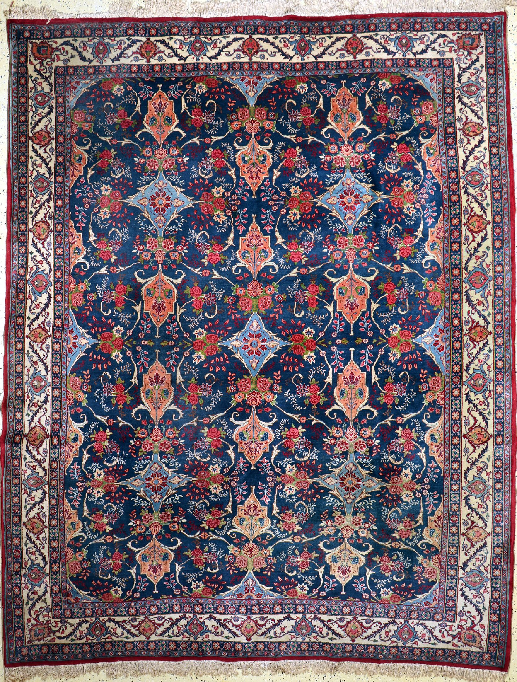 Rosenbidjar Kork fein, Persien, um 1960, Korkwolle auf Baumwolle, ca. 330 x 265 cm, Reinigungsbedürftig, EHZ: 2
