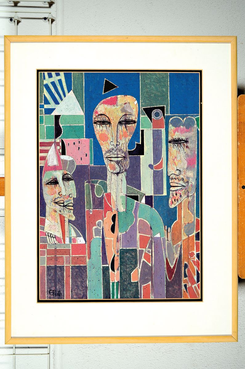 Vladimir Erlebach, 1934 Nieder-Brasa/ Tschechoslowakei-1996 Wiesbaden, Gouache auf Papier, links unten signiert, ca. 61x43cm,PP, u.Gl., R. ca. ...