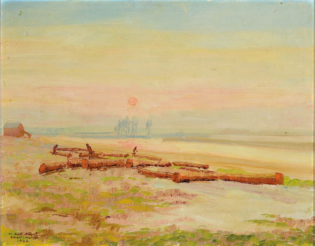 Detail a: Karl Ludwig Nagel, 1898-1959, 2 Arbeiten: Der Albert-Kanal bei Hasselt, Öl/Hartfaser, links unten bez., sign. und dat. 1940, ca. 40x51cm, R. ca. ...