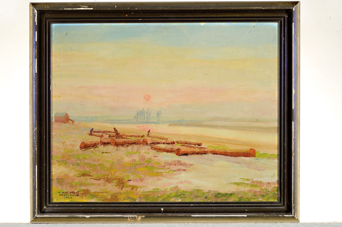 Detail l: Karl Ludwig Nagel, 1898-1959, 2 Arbeiten: Der Albert-Kanal bei Hasselt, Öl/Hartfaser, links unten bez., sign. und dat. 1940, ca. 40x51cm, R. ca. ...