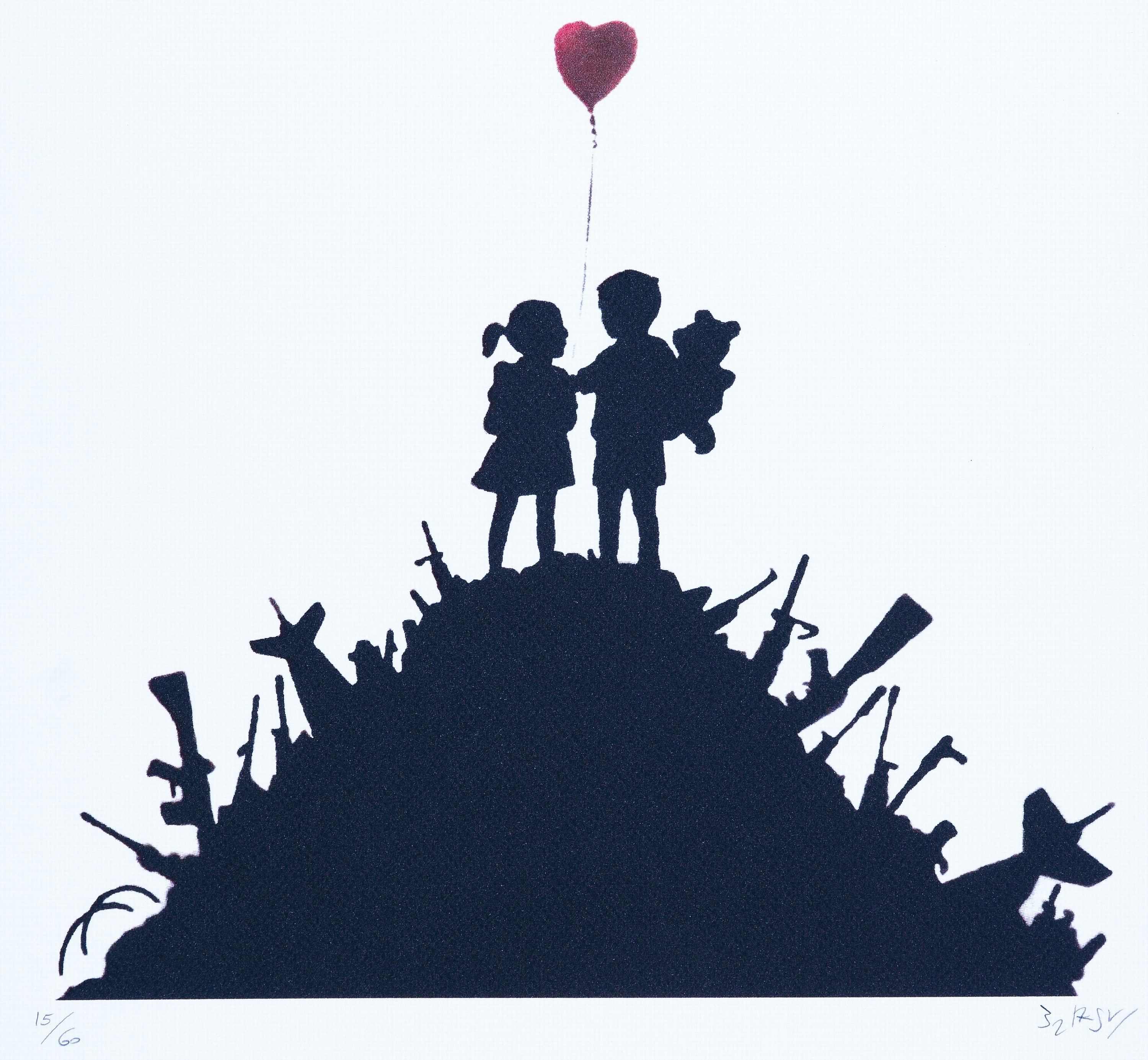 nach Banksy, Kids on Guns, sign., num. 15/60Trockenstempel, Blattgr. ca. 50x35cm