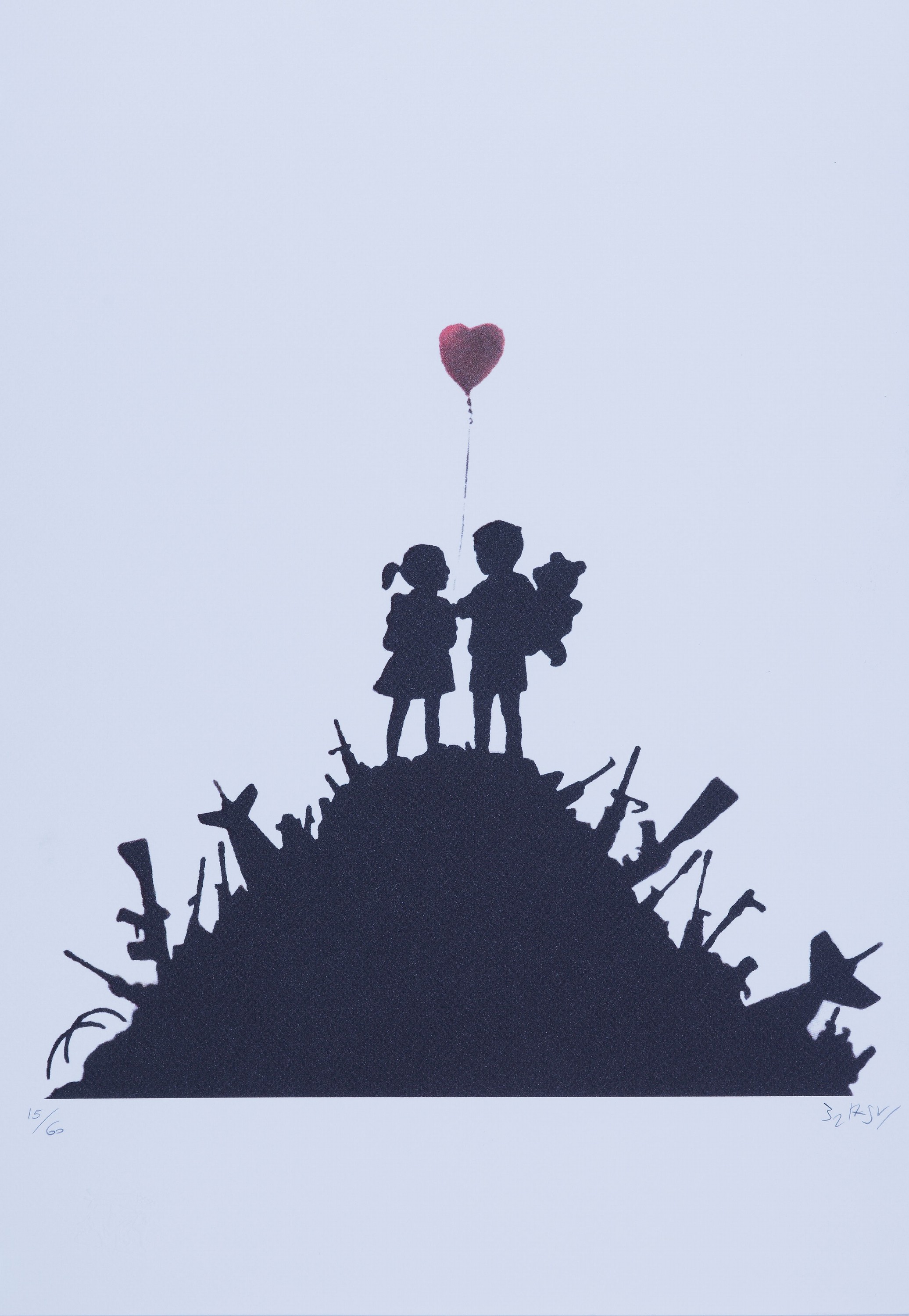 Detail k: nach Banksy, Kids on Guns, sign., num. 15/60Trockenstempel, Blattgr. ca. 50x35cm