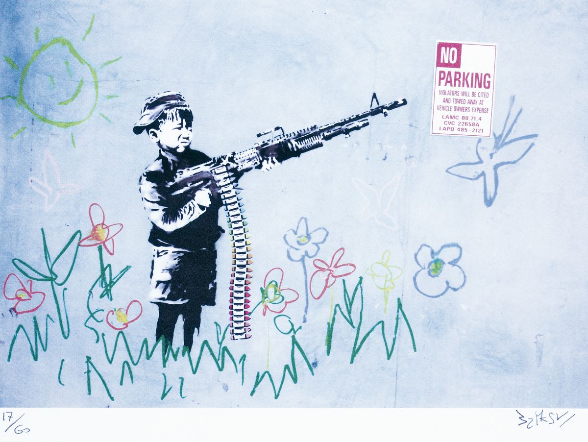 nach Banksy, Crayola Shooter, sign. und num.17/60, ca. 50x35cm
