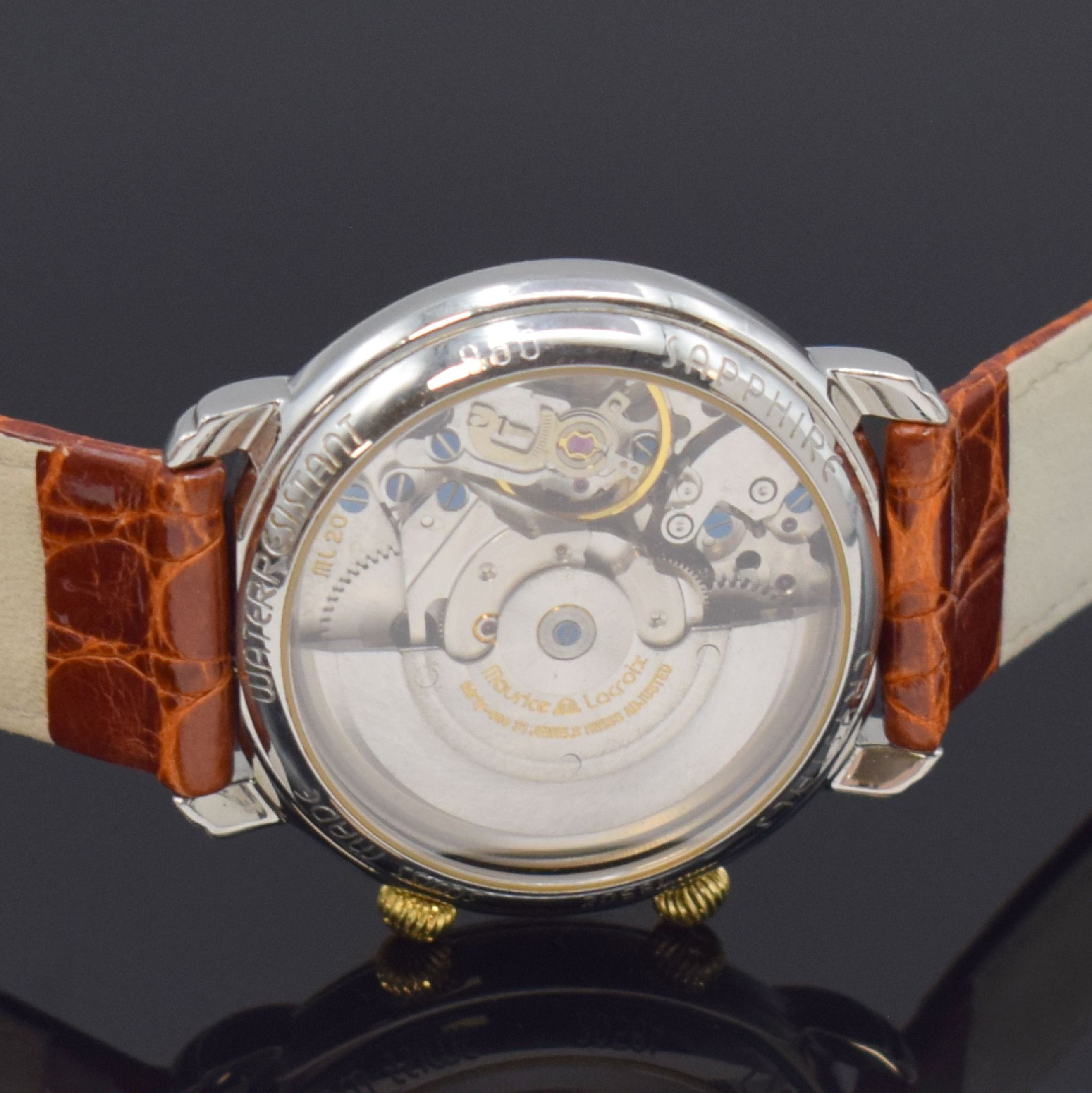 Detail d: MAURICE LACROIX Armbandwecker Referenz 20584, Schweiz um 2005, Automatik, Edelstahl/Gold komb., 3-teil. Gehäuse, Boden u. Glasrand aufgedr., silb. ...