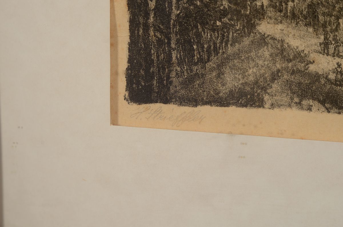 Detail b: Heirnich Strieffler, 1872 Neustadt/Wstr.-1949 Landau, 2 handsignierte Lithographien, Trifels und Weinleseszene, je ca. 25x36cm, gebräunt, fleckig, ...