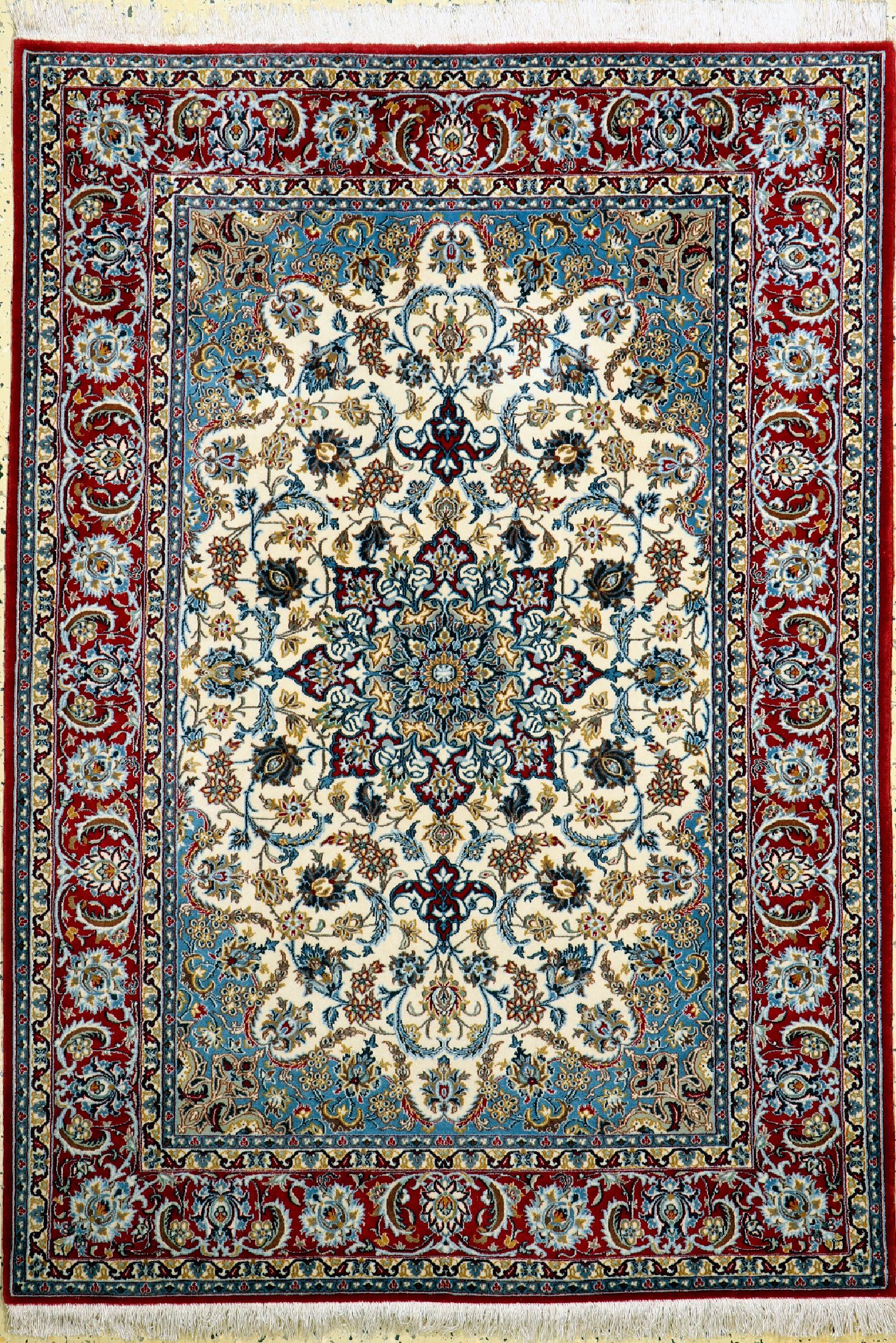 Esfahan fein, Persien, ca. 60 Jahre, Korkwolle auf Seide, ca. 162 x 115 cm, ca. 1,0Mio. Kn/qm, EHZ: 2