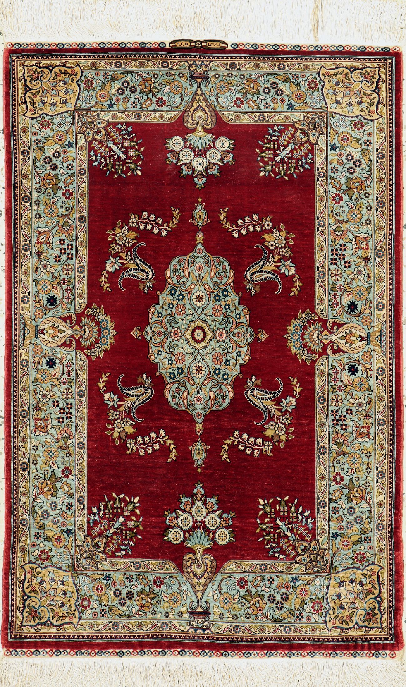 Hereke Seide fein, signiert "Derin", Türkei, um 1960, reine Naturseide, ca. 103 x 67 cm, ca. 1,0 Mio. Kn/qm, EHZ: 1-2