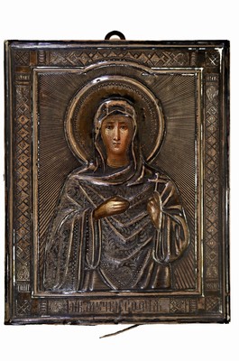 Image 26699125 - Christ icon with silver oklad, Russia, 19th century, silver oklad (84 soldered), Christ asruler of the world, tempera on wood, age- related, 12x9 cm