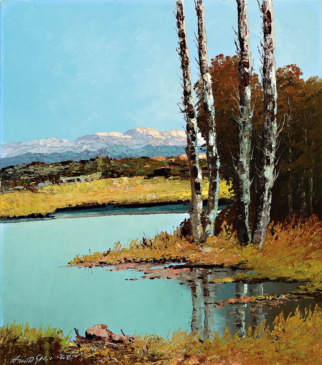 Arnold Graboné, 1896 München-1982 Starnberg, Abendstille am See, Öl/Lwd, links unten signiert, rückseitig Künstleretikett mit Titel, ca. ...