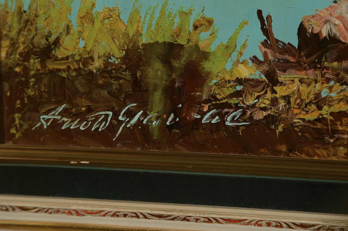 Detail a: Arnold Graboné, 1896 München-1982 Starnberg, Abendstille am See, Öl/Lwd, links unten signiert, rückseitig Künstleretikett mit Titel, ca. ...