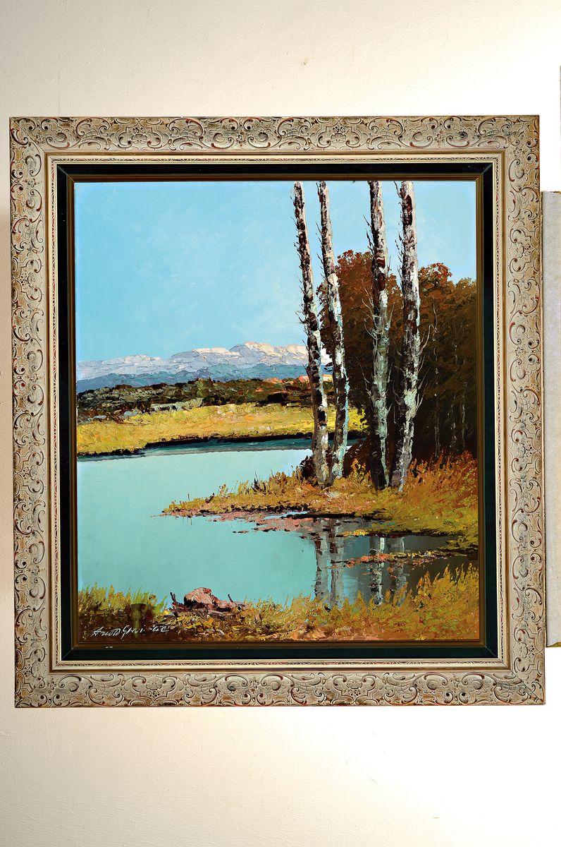 Detail k: Arnold Graboné, 1896 München-1982 Starnberg, Abendstille am See, Öl/Lwd, links unten signiert, rückseitig Künstleretikett mit Titel, ca. ...