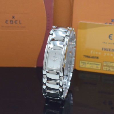 Image EBEL Beluga ladies wristwatch reference E9057A21, Switzerland, quartz, stainless steelcase including bracelet with deployant clasp, silvered dial and hands, diameter approx. 19 mm, length approx. 18 cm, original box and papers, condition 2