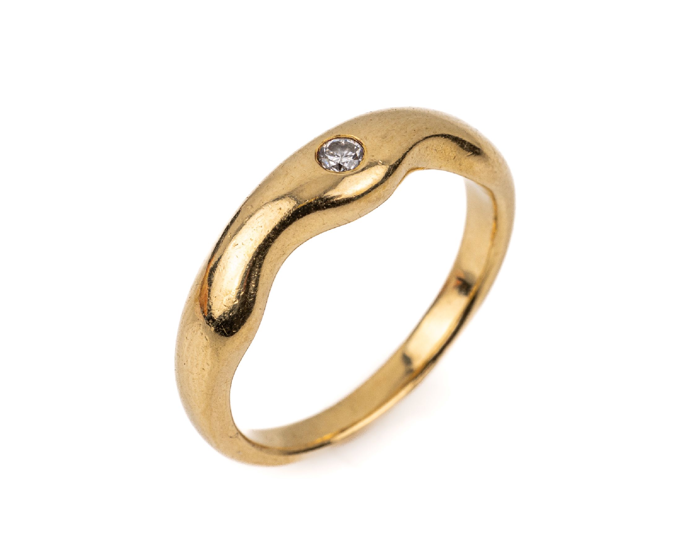 18 kt Gold Diamant Ring, GG 750/000, kl. Diamant ca. 0.10 ct grav., RW 61, ca. 7.7 g