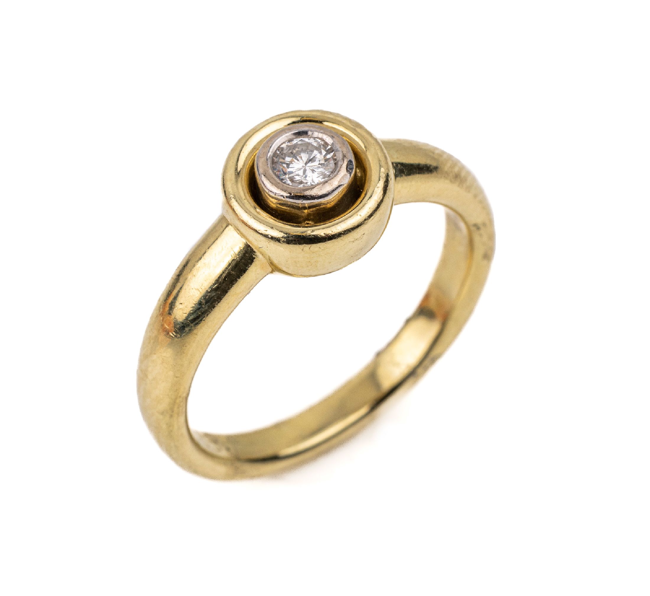 14 kt Gold Diamant Ring, GG 585/000, 1 Diamant ca. 0.10 ct Weiß/si, RW 53, ca. 5.9 g