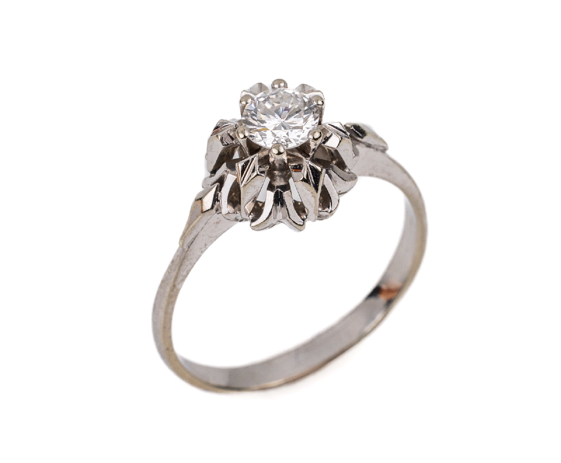 18 kt Gold Diamant Ring, WG 750/000, Diamant ca. 0.20 ct Weiß/si-p, erhaben gefasst, RW 53, ca. 3.1g